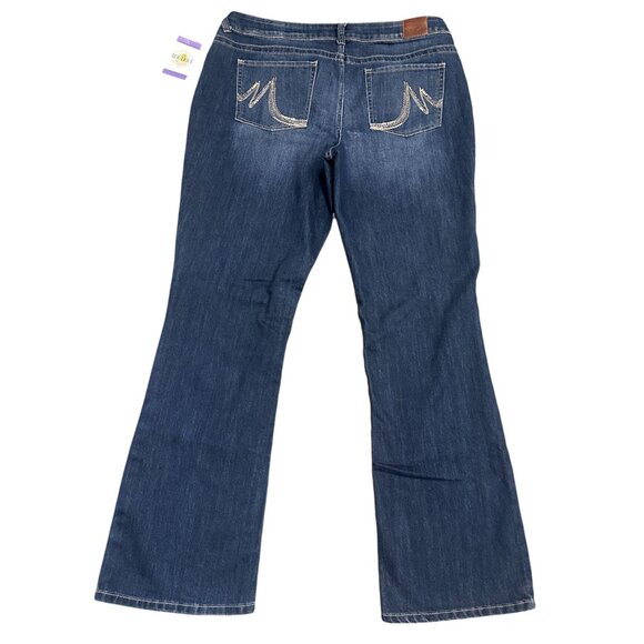 Maurices Womens 18w Long Bootcut Blue Jeans Dark Wash Thick Stitching Stretch - Picture 13 of 14